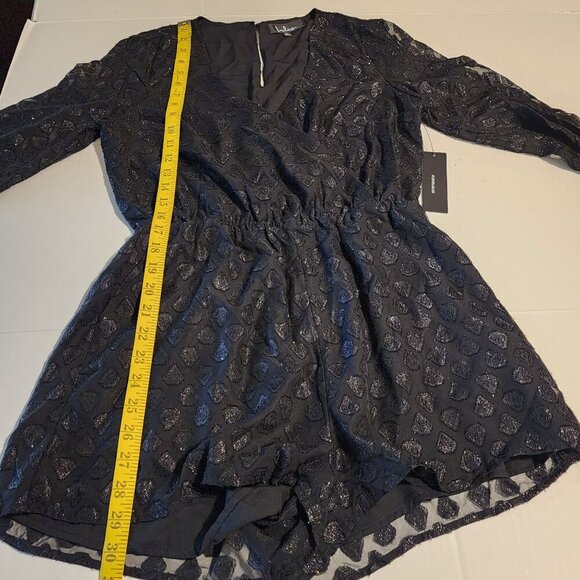 New Lulus sz S women Black Glitter Sheer Long-Sleeve Wrap Romper - Picture 10 of 10